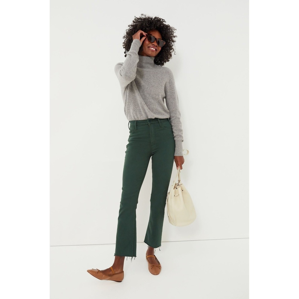 Mother The Hustler Ankle Fray Jeans Black Forest Green High Rise Flare Size 27